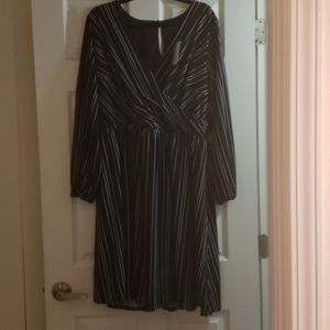 NWT Lane Bryant Striped Fit &Flare Faux-Wrap Dress